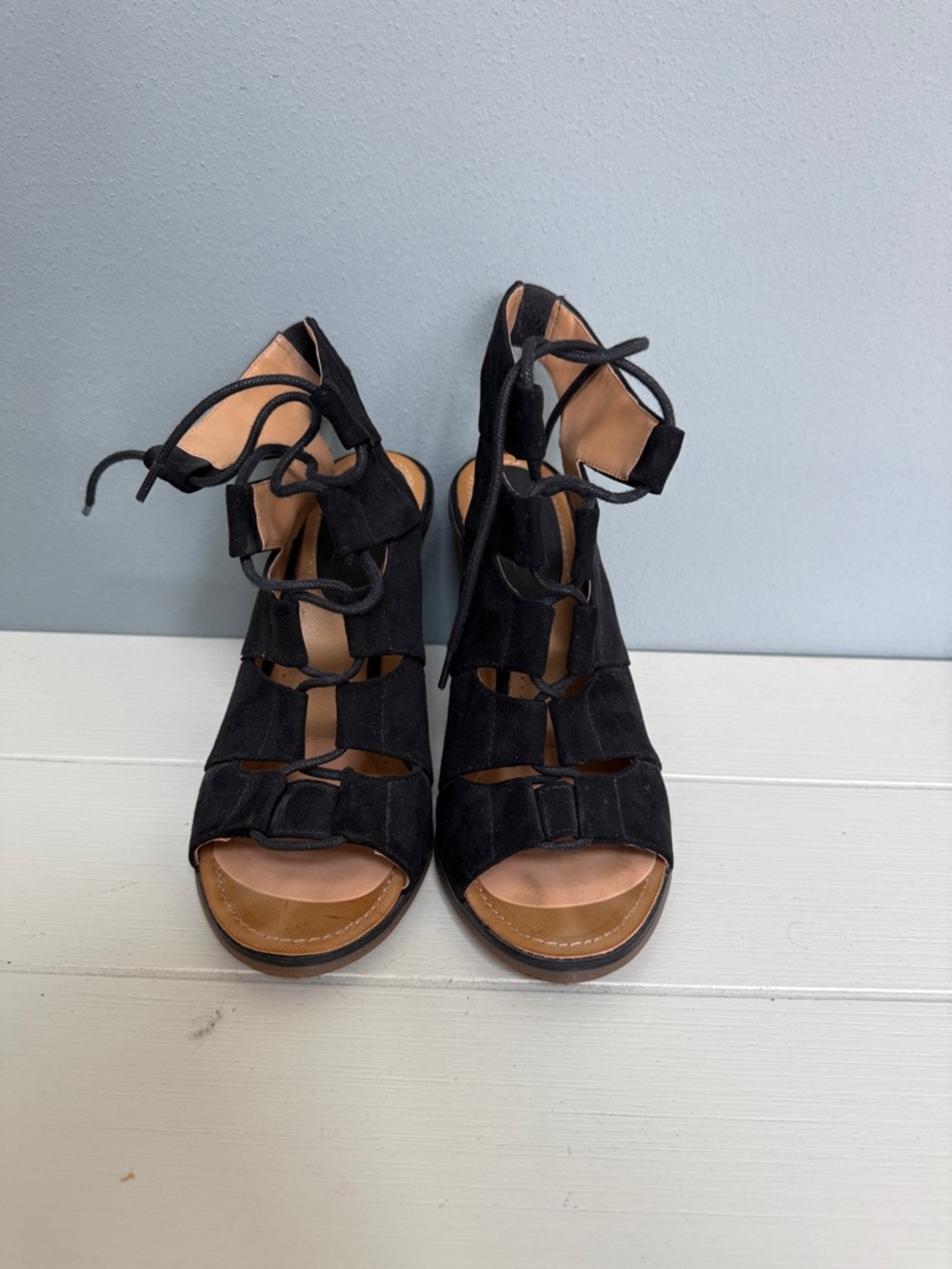 Black Lace-Up Open-Toe Women's Sandals